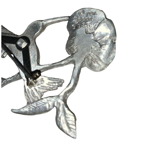 Vintage Pewter Hummingbird Flower Brooch Pin Signed Spoon 3825 Figural Bird 3” - Picture 7 of 10